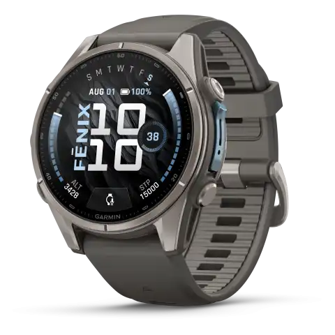 Garmin fēnix 9 AMOLED 43 mm, zafír számlap – natúr titán / kavicsszürke szilikonszíj