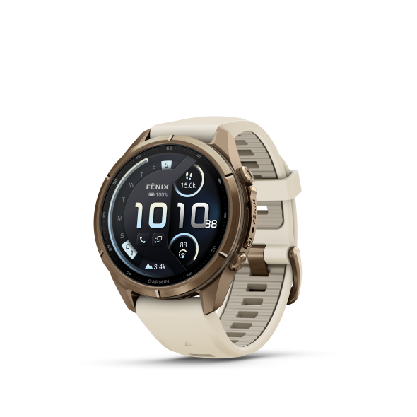 Garmin fēnix 9 Pro AMOLED inReach 43 mm, őszi arany titán, krémszínű szilikonszíj