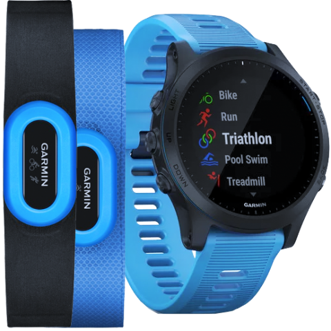 Garmin Forerunner 945, Premium GPS Running/Triathlon Smartwatch with Music,  Black Bundle with Garmin Forerunner 945 Replacement Band - Blue