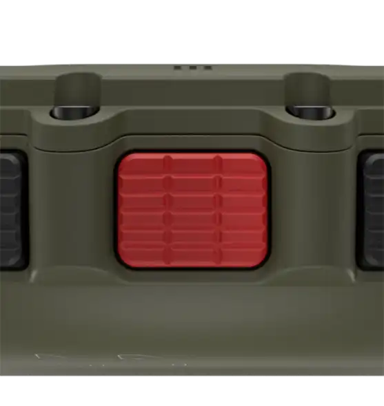 Könnyen megfogható piros gomb nagyítva – ergonomikus óragomb részlet