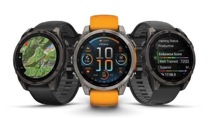 A Garmin Fénix 8 Amoled 47mm-es óráknál a narancs és slate grey kivitelek láthatóak
