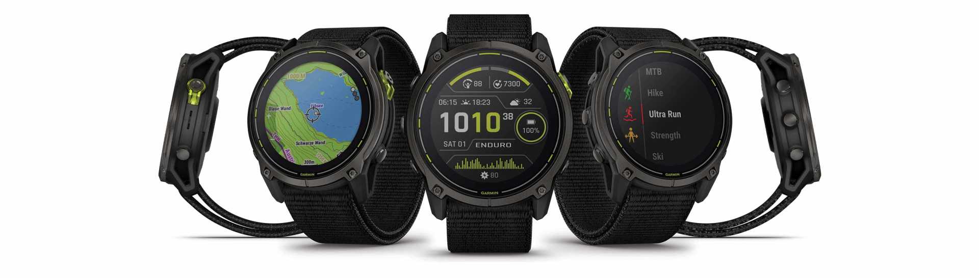 garmin Enduro 3 óra, oldalról, szemből látható studiófutó