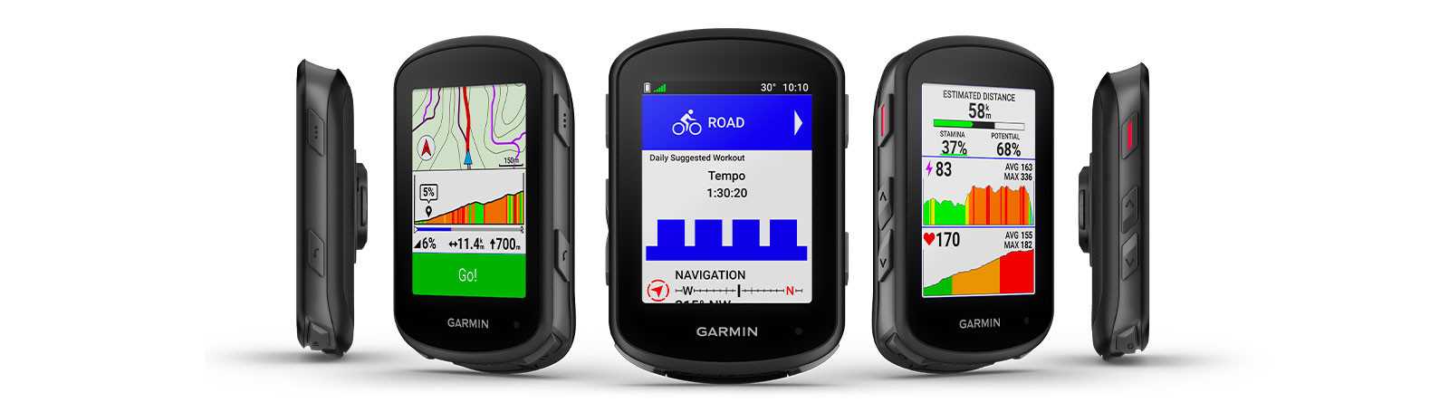 Garmin Edge 540 kerékpáros computer több nézetből – térkép, edzésterv és teljesítményadatok megjelenítésével