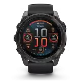 Garmin fēnix 8 AMOLED 51 mm, zafírüveg – karbonszürke DLC titán / fekete-kavicsszürke szilikonszíj