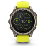 Garmin fēnix 8 Solar 47 mm, zafírüveg – titán / élénksárga-grafitszürke szilikonszíj