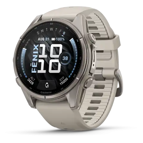 Garmin fēnix 9 AMOLED 43 mm, zafír számlap – natúr titán / ködszürke szilikonszíj