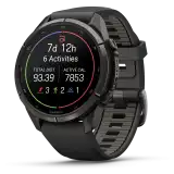 Garmin fēnix 9 Pro AMOLED inReach 43 mm, zafír számlap – Carbon Gray DLC titán / fekete szilikonszíj