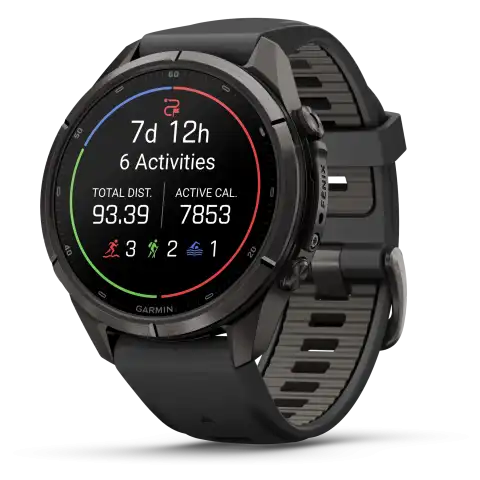 Garmin fēnix 9 Pro AMOLED inReach 43 mm, zafír számlap – Carbon Gray DLC titán / fekete szilikonszíj