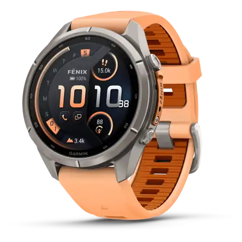 Garmin fēnix 9 Pro AMOLED inReach 43 mm, zafír számlap – natúr titán / kagylórózsaszín szilikonszíj