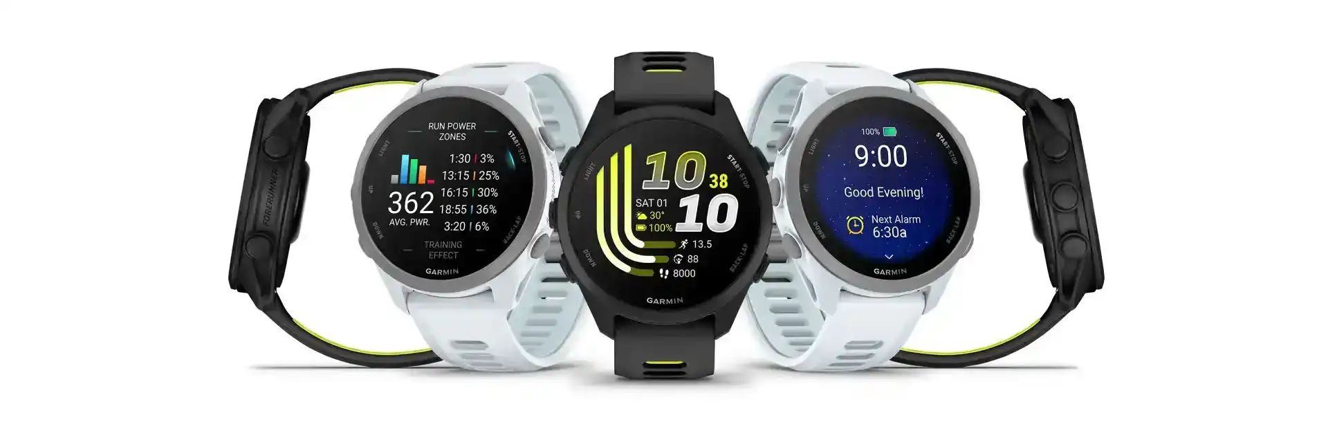 Garmin Forerunner 170 futóóra – fekete és fehér színváltozat, AMOLED kijelzőn futóteljesítmény-zónák, óralap és napi egészségügyi összefoglaló