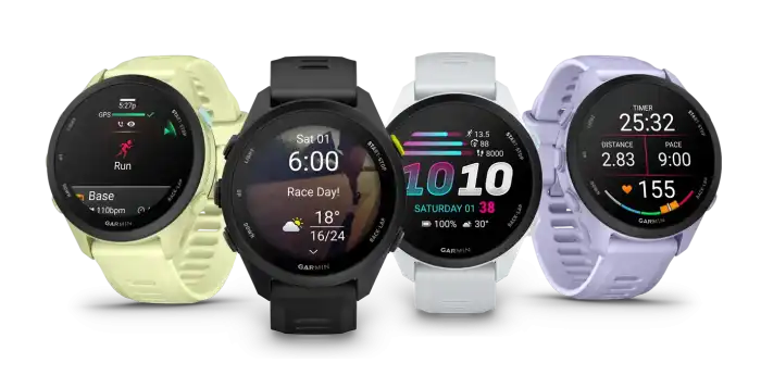 Garmin Foreerunner 70 termékválasztás: Citron, Black, Whitestone és Levendula szín