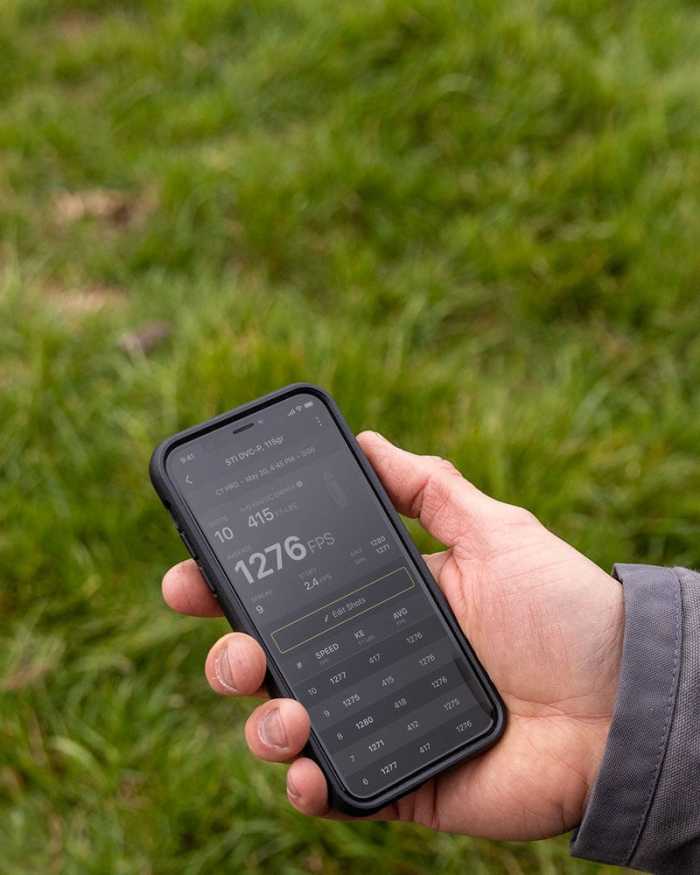 Garmin Xero C1 Pro adatok okostelefonon – Garmin Xero alkalmazás lövedéksebesség-statisztikákkal, 1276 FPS mérési eredménnyel