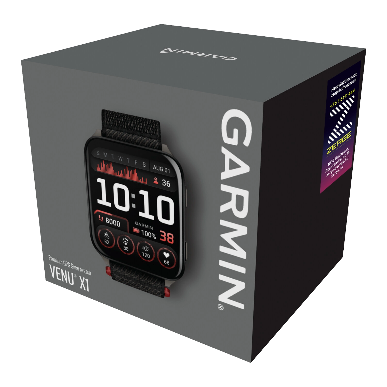 Garmin Venu X1 okos&oacute;ra doboz tartalma - &oacute;ra, t&ouml;ltők&aacute;bel &eacute;s tartoz&eacute;kok