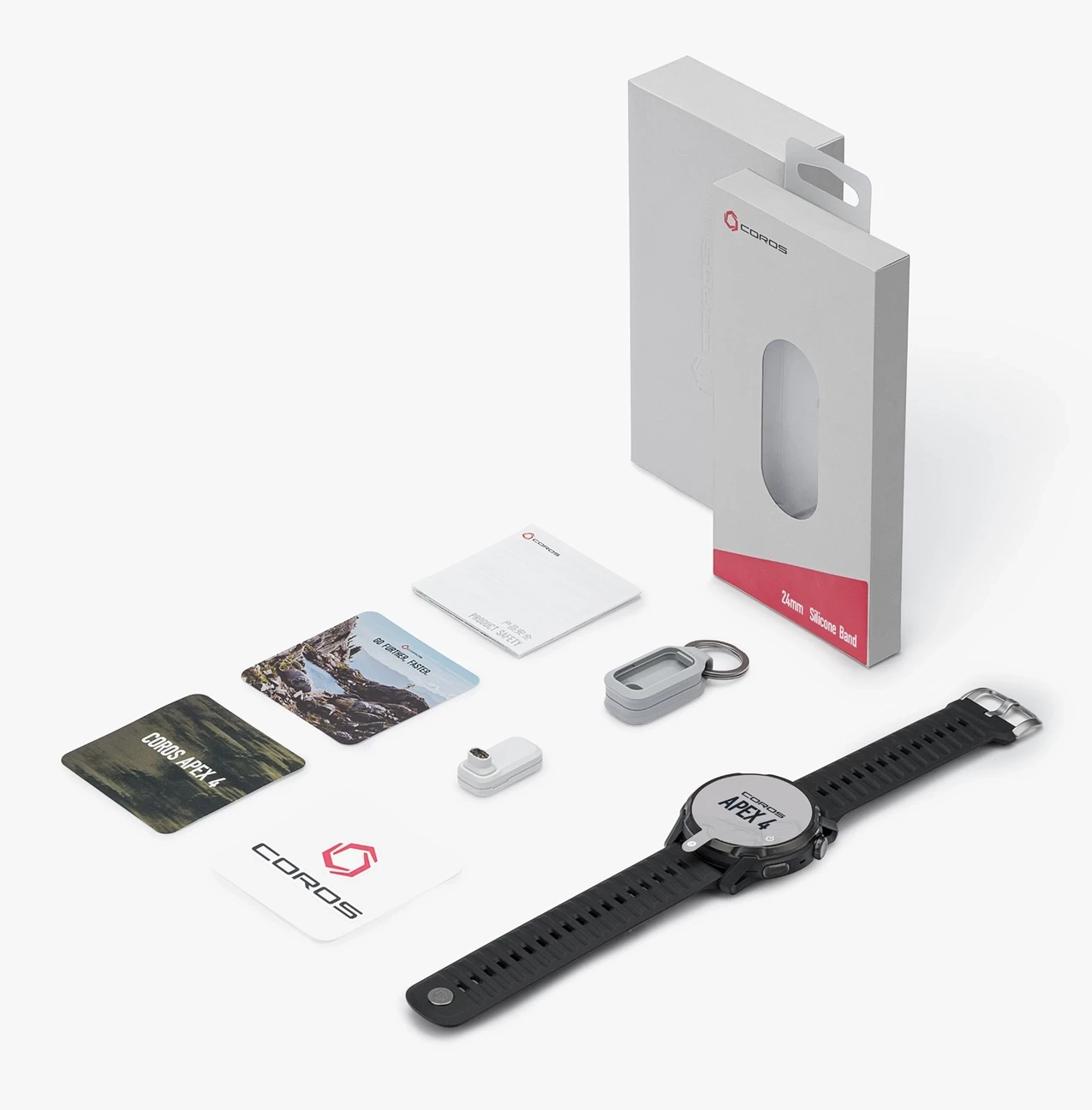 COROS APEX 4 46mm okos&oacute;ra doboz tartalma - &oacute;ra &eacute;s t&ouml;ltőadapter